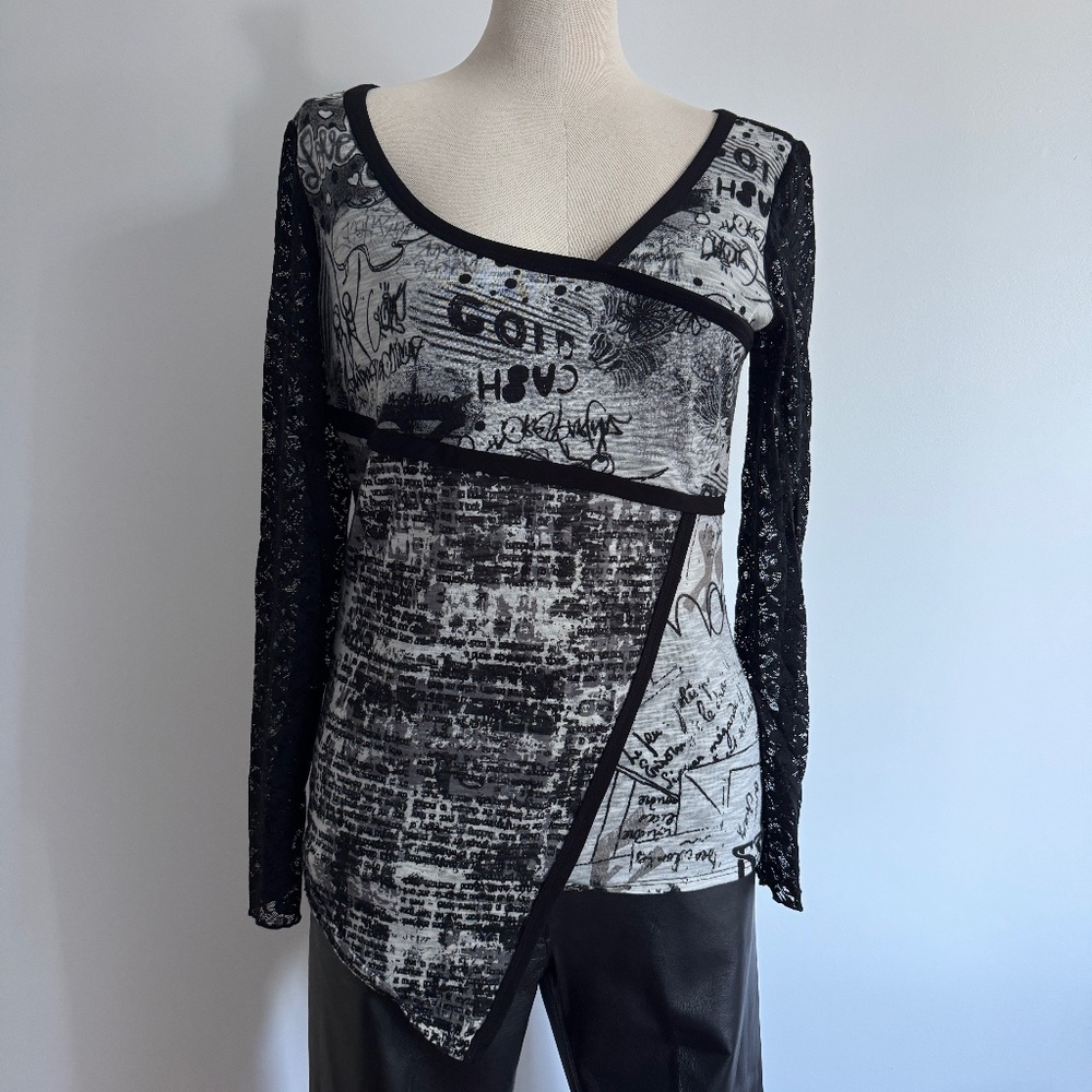 Joseph Ribkoff - Black and Grey Asymmetrical Long Sleeves Shirt